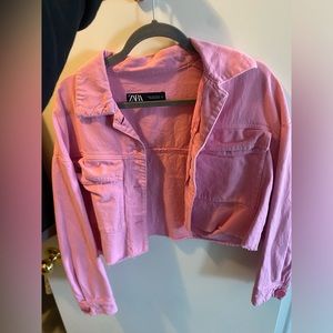 Zara Pink Cropped Jean Jacket